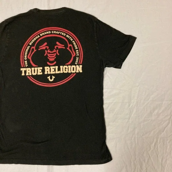True Religion Mens Buddha Logo Graphic T-Shirt Black Red XL 107996 - Picture 3 of 11